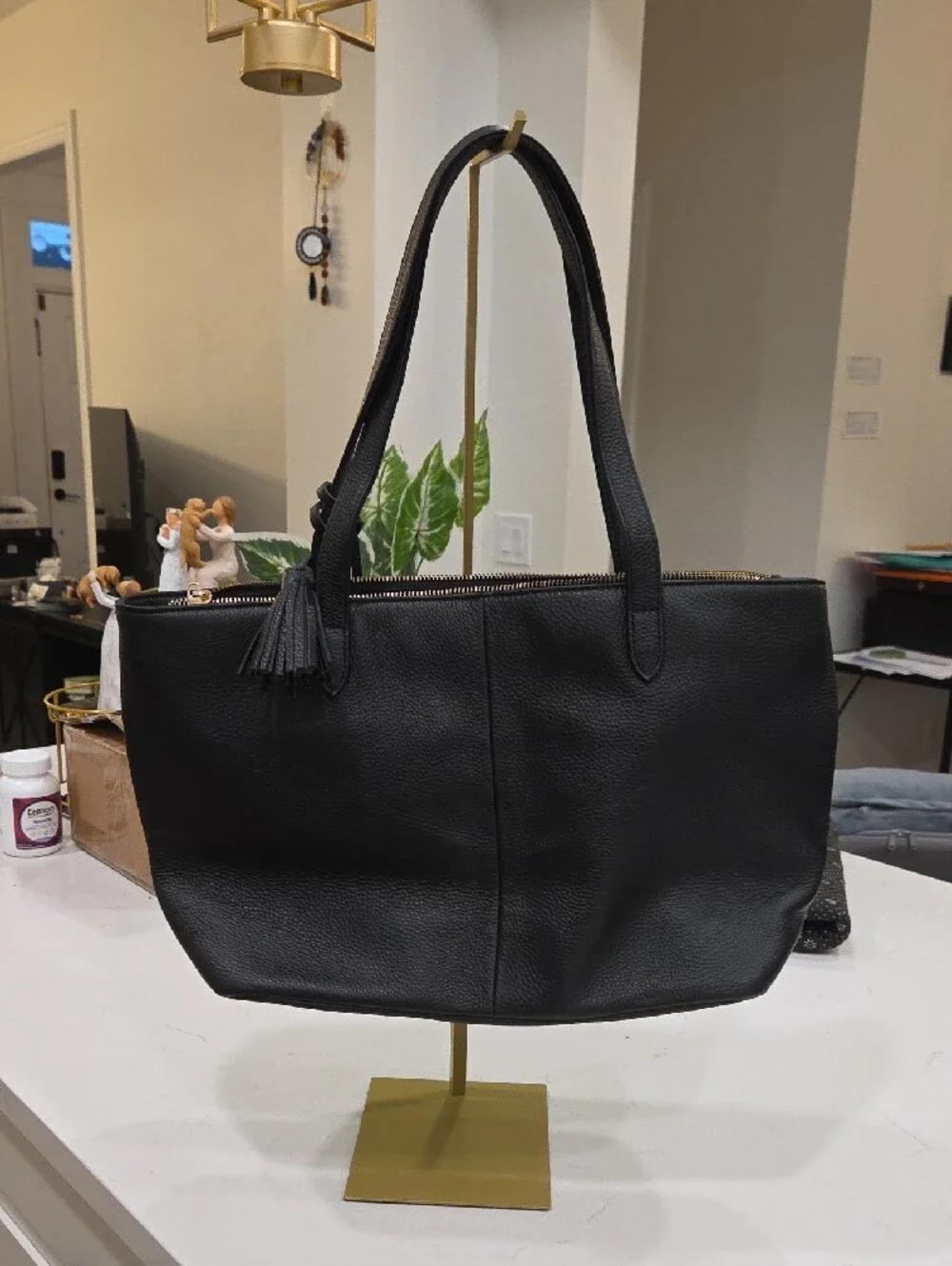 Onna Ehrlich Black Leather Tote with Tassel